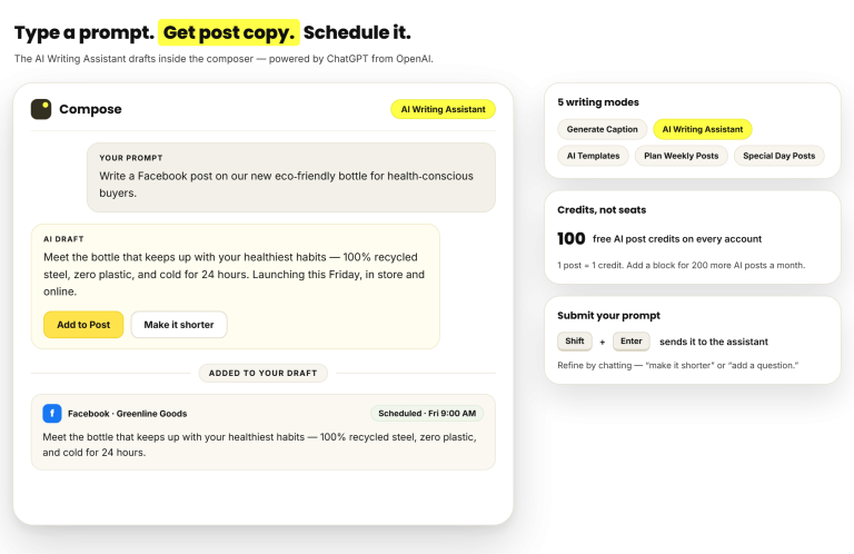 RecurPost AI content generator composer post copy
