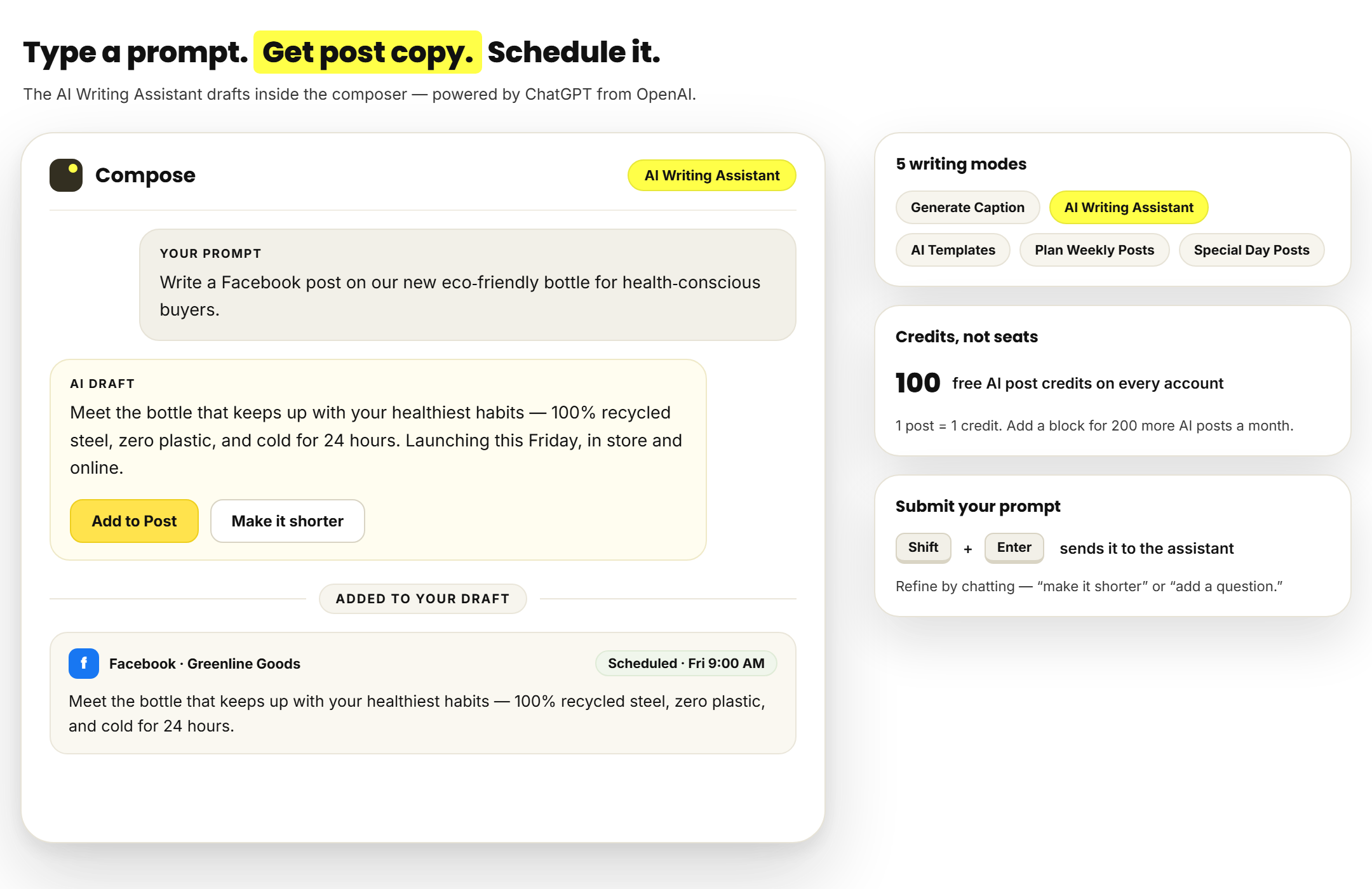 RecurPost AI content generator composer post copy