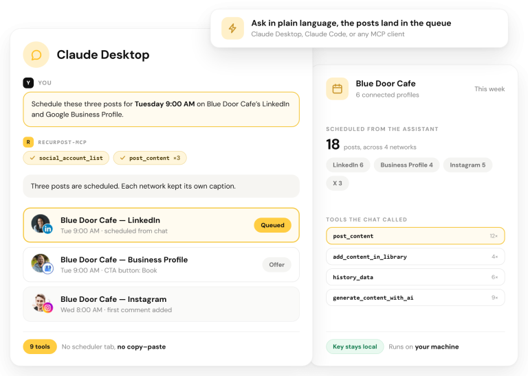 Claude Desktop conversation scheduling RecurPost posts through the MCP server tools
