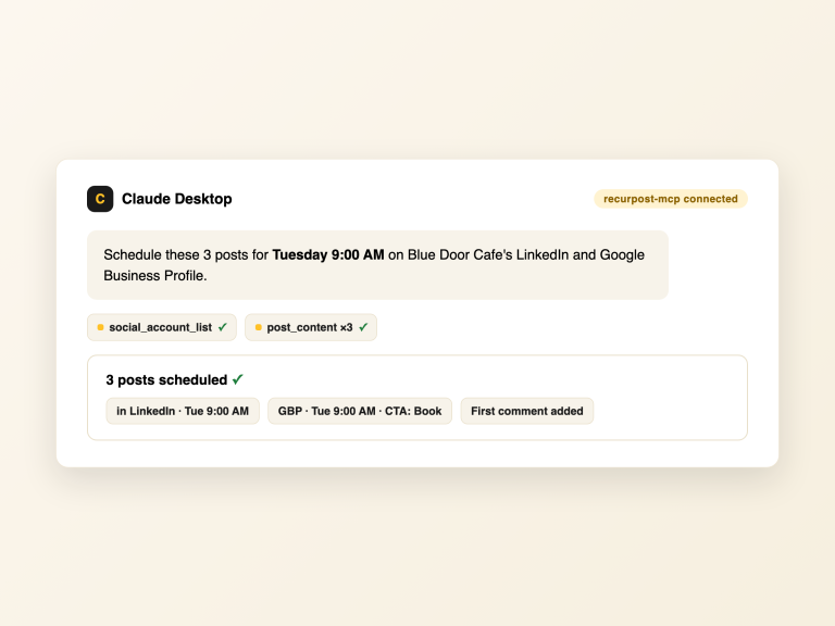 Claude Desktop conversation scheduling RecurPost posts with MCP tools