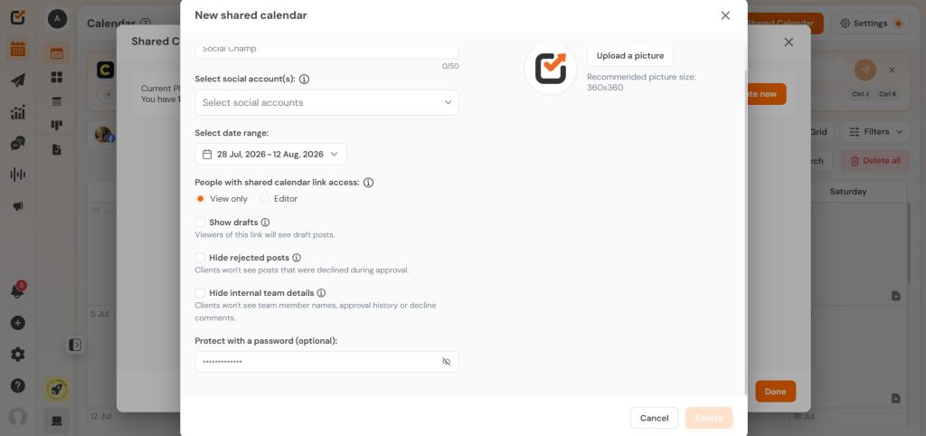 Shared Calendar Option in Social Champ