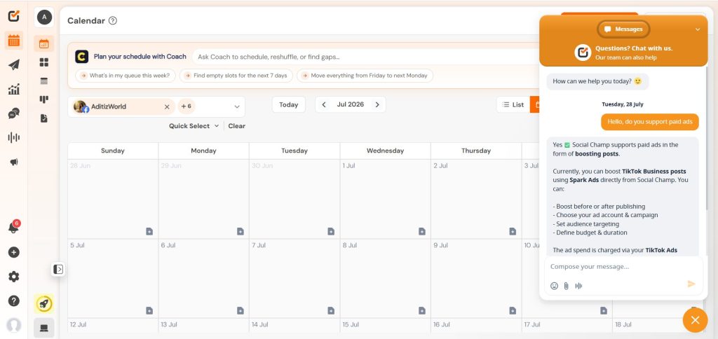 Social Champ Live Chat Support