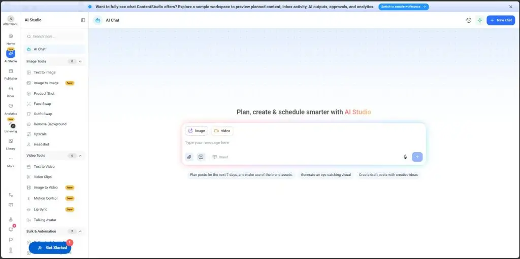 AI Studio dashboard in ContentStudio