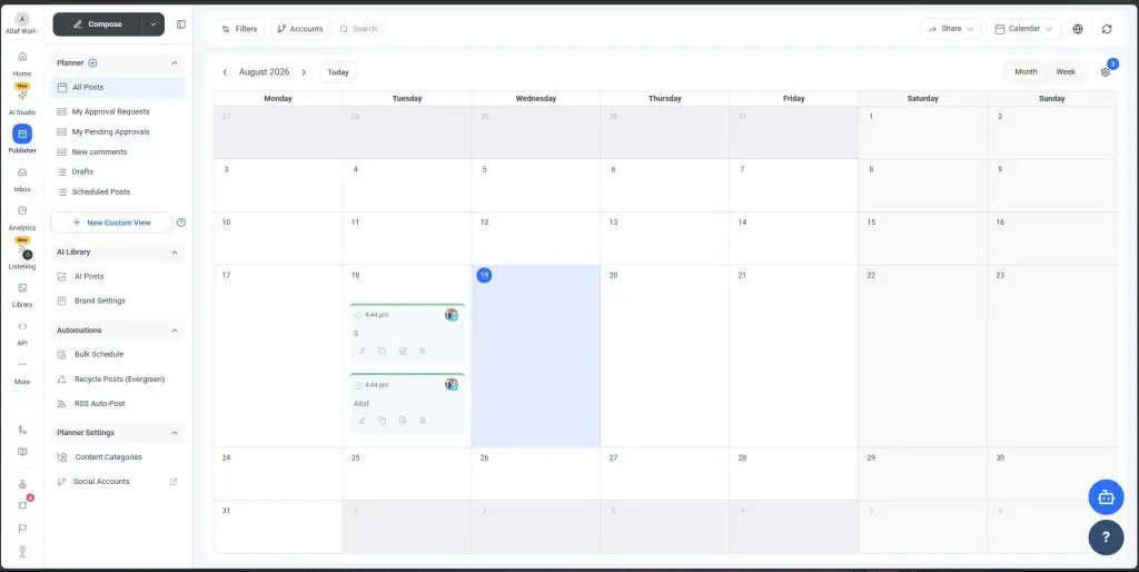 Content calendar view in ContentStudio