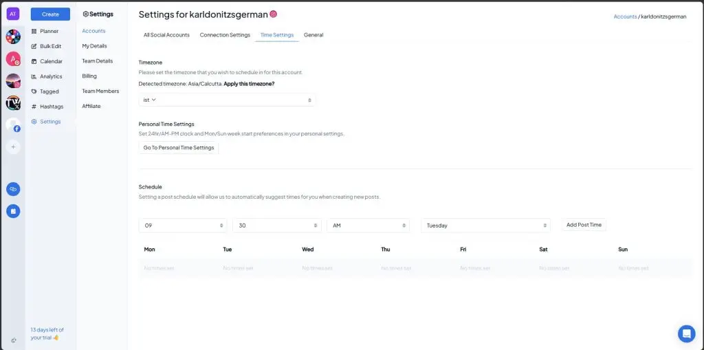 Setting a separate time zone for one connected account in Hopper HQ