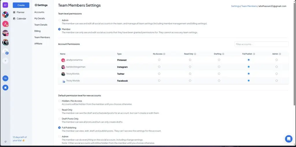 Per-account team member permission settings in Hopper HQ