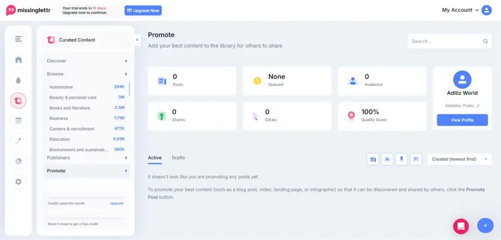 Missinglettr Curate feed of industry content submitted by other Missinglettr users