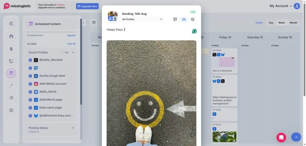 Missinglettr post composer sending one post body to every connected profile