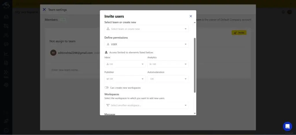 NapoleonCat roles and permissions screen for assigning Administrator, User and Client roles