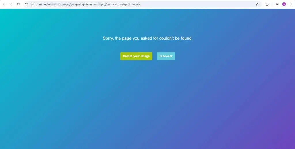 Postcron ArtStudio image editor returning a page could not be found error