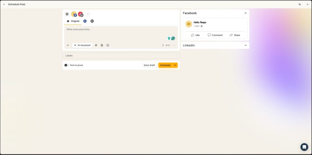 Postfity composer Original tab per account tabs live preview