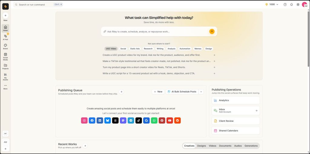 Postfity signup Simplified dashboard Riley assistant