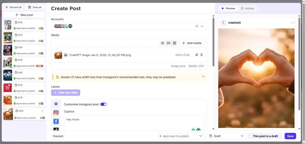 Sked Social Bulk Create uploader with a list of drafts and per-post editing