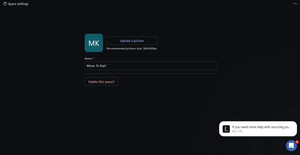 Statusbrew Space settings screen with a picture upload and the space name