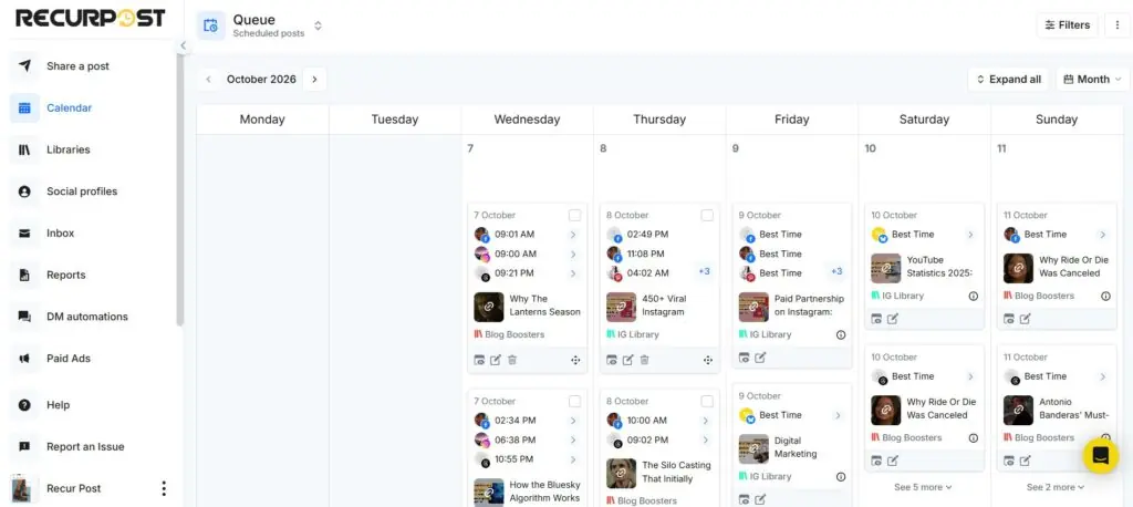 RecurPost Calendar Dashboard