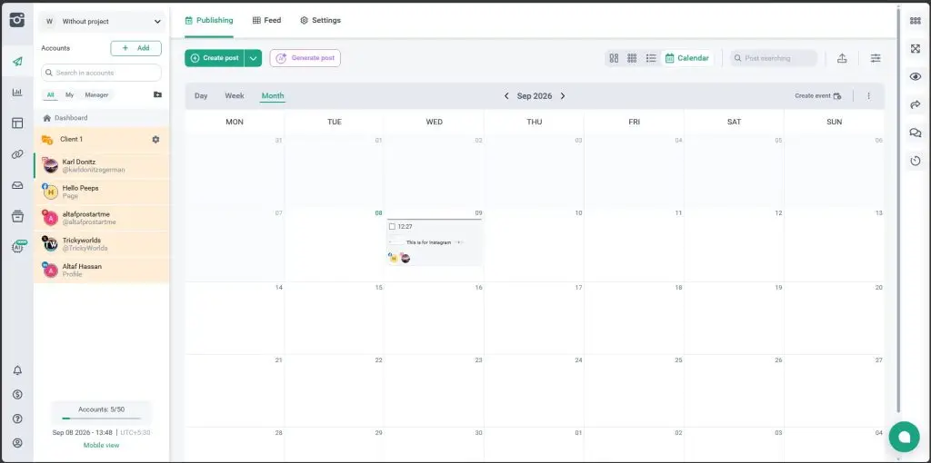 Calendar view in Onlypult