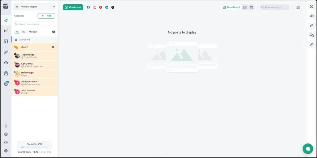 Grouping connected social accounts in Onlypult