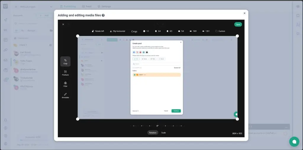 Built-in image editor in Onlypult