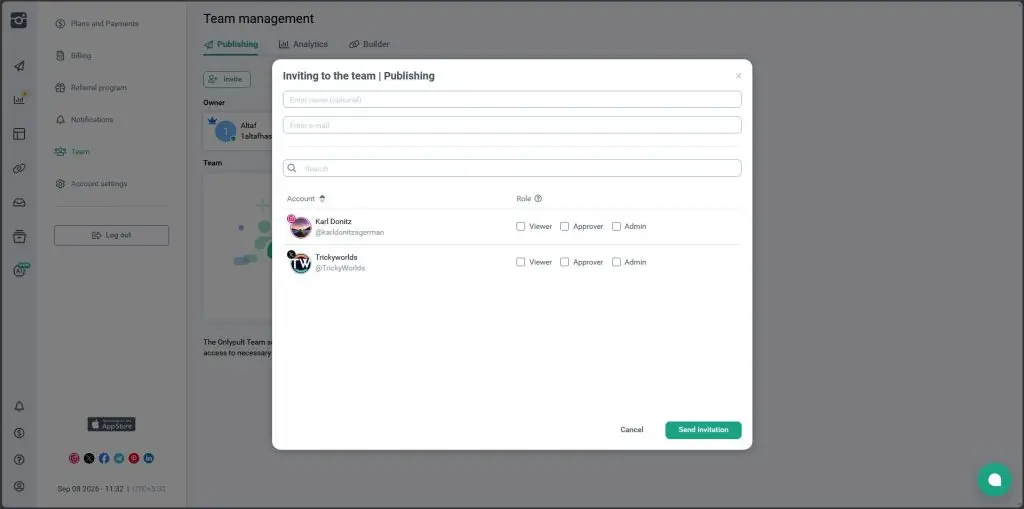 Inviting team members in Onlypult