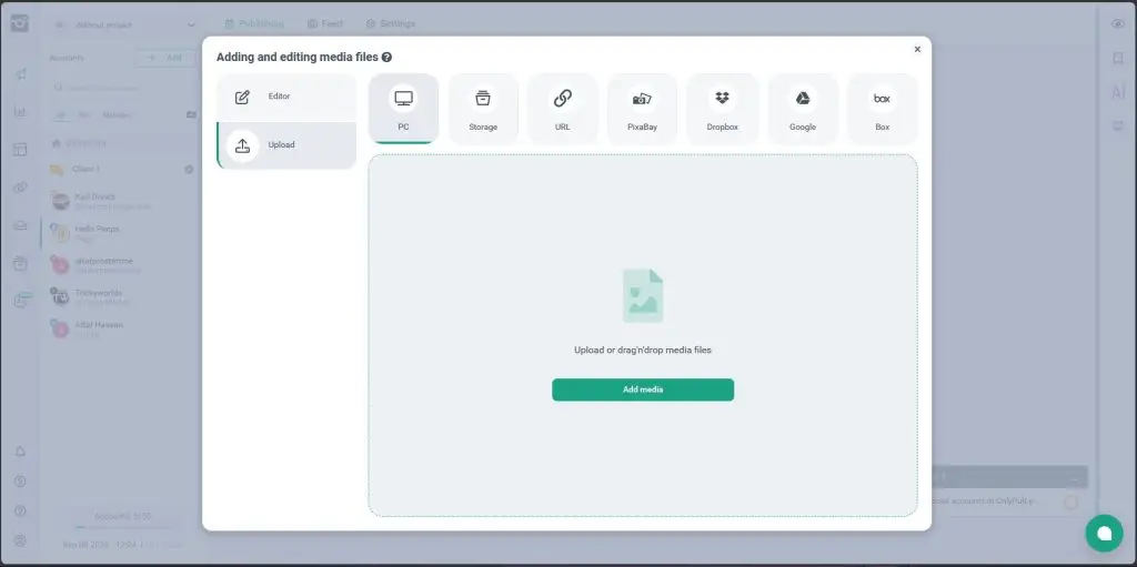 Media upload options in Onlypult