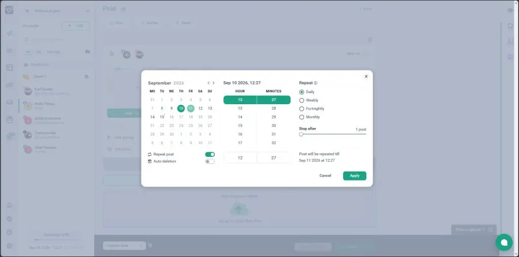 Recurring post setup in Onlypult