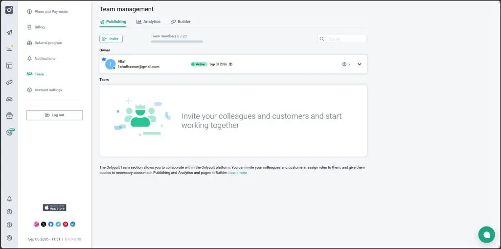 Team management dashboard in Onlypult