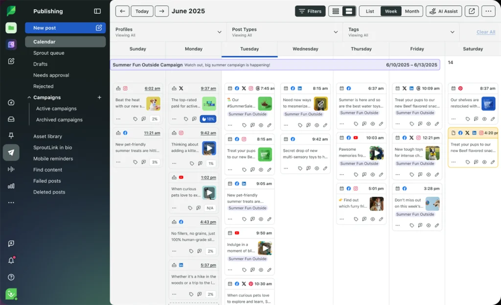 Sprout Social publishing calendar in week view